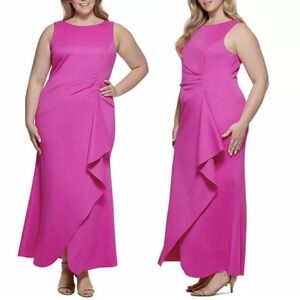 Eliza J Plus Size 20W Side Ruffle Floor Length Gown Dress in Pink